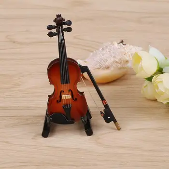 Muzikos Instrumentu-Smuiku Praktinių Medinių Žaislų Vaikams Mokytis Elegantiškas Miniatiūriniai Dovana su Stovu