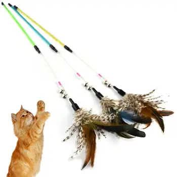 Naminių gyvūnėlių, Kačių Žaislas Juokinga Lazdele Cat Stick Elastinga Laidą Spalvingų Plunksnų Kibinimas Žaislas Katėms Kitten su Žvangučiais Dantį Stick Pet products