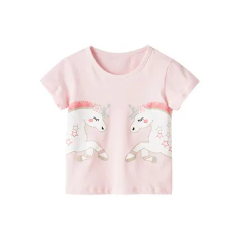 Nauja 2021 M. Vasarą Kūdikis Vaikai mergina Trumpas Rankovės O-kaklo Marškinėlius Spausdinimo Vienaragis Dvyniai CottonTee Viršūnes, skirtas 1-7 metų Mergina