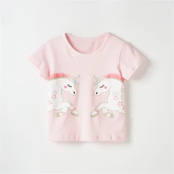 Nauja 2021 M. Vasarą Kūdikis Vaikai mergina Trumpas Rankovės O-kaklo Marškinėlius Spausdinimo Vienaragis Dvyniai CottonTee Viršūnes, skirtas 1-7 metų Mergina