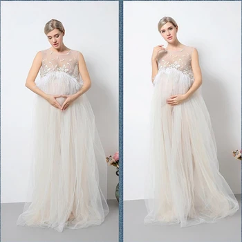 Nauja Motinystės Fotografija Rekvizitai Motinystės Suknelės Vienspalviai Voile Maxi Suknelės Rankovių Nėščioms Moterims Nėštumo Suknelė