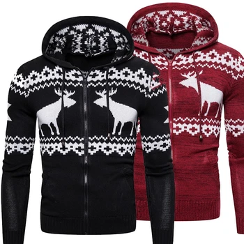 Nauja Rudens Žiemos Cardigan Vyrų Džemperis Vyrams Užtrauktuką Gobtuvu Elnių Kalėdų Džemperis Atsitiktinis Striukė Outwear Hoodie