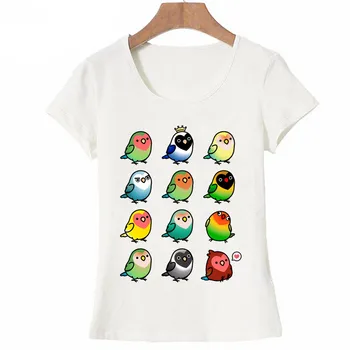 Nauja vasaros Moterims t-shirt Spalvinga Lovebirds T-Shirt Vasaros Mados Moteris Marškinėliai Juokingas Paukštis Spausdinti Viršūnes Moterų Atsitiktinis Tees