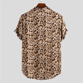 Nauja Vasaros trumpomis Rankovėmis vyriški Marškiniai Mados Spausdinti Turn-Žemyn Marškinėliai Atsitiktinis Marškinėliai Leopardas