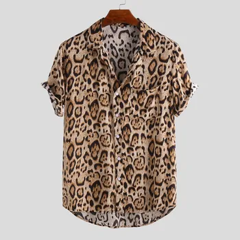 Nauja Vasaros trumpomis Rankovėmis vyriški Marškiniai Mados Spausdinti Turn-Žemyn Marškinėliai Atsitiktinis Marškinėliai Leopardas