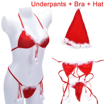 NAUJAS 2021 Moterų Sexy Santa apatinis Trikotažas Nustatyti Dirbtiniais Kailiais Kalėdų Liemenėlė ir G-String Thong Tvarstis Egzotiškas Rinkinys Underwears