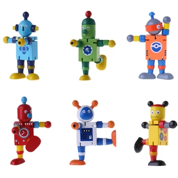 Naujas 6 Stilius Mielas Medinis Robotas Blokuoti Žaislai, Kūdikių Veiksmų Skaičiai Mielas Modelis Žaislas R9JD