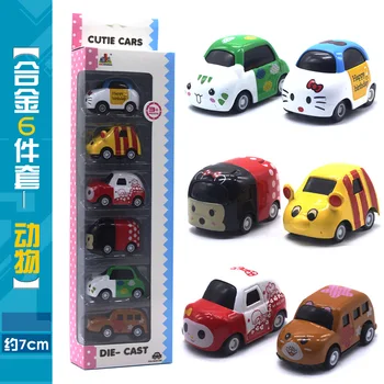 NAUJAS 6Pcs/Set Mini Animacinių filmų Gyvūnų Lydinio Automobilių Modeliai Modeliavimo Mielas Gyvūnų Formos Automobilius Nešiojamų Transporto priemonių, Žaislų Kūdikių