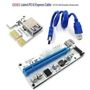 Naujas Baltos spalvos PCI-E Riser 008 Express 1X 4x 8x 16x Extender PCI-E USB Stove 008S Kortelės Adapteris SATA 15pin Už BTC Kasybos Miner
