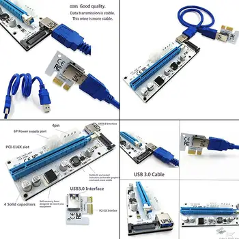 Naujas Baltos spalvos PCI-E Riser 008 Express 1X 4x 8x 16x Extender PCI-E USB Stove 008S Kortelės Adapteris SATA 15pin Už BTC Kasybos Miner