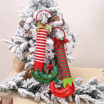 Naujas Kalėdines dekoracijas pasakų kojos geležies žiedas durų kabo varpas Festivalis namų durų pasakų batai doorring Pakabukas