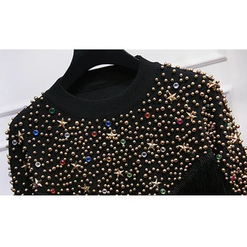 Naujas lady Europoje stotis star nagų granulių kutas megztiniai megztinis kelnės dviejų dalių kostiumas