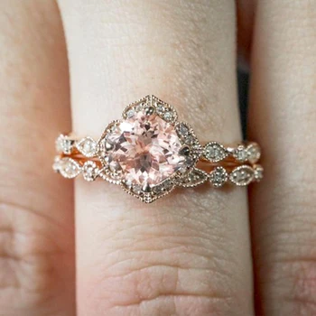 Naujas Mados 2VNT/Komplektas rožinė Aukso Vestuvių Žiedas Crystal Nustatyti Išskirtinį Vestuvių Grakštus Unikalus Žiedai Dovanos