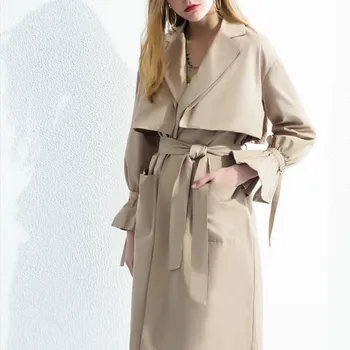 Naujas Mados Atvartas Apykaklės Harajuku Tranšėjos Paltai Korėjos Kietas Juostinės Moterų Ilgas Švarkelis Streetwear Palaidi Tinka Rudenį, Paltai