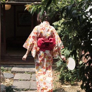 Naujovė Moterų Spausdinti Kimono Japonijos Nacionalinės Yukata Su Obi Derliaus Mergaičių Kasdien Dress Helovinas Šalis Cosplay Kostiumas S-M