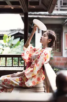 Naujovė Moterų Spausdinti Kimono Japonijos Nacionalinės Yukata Su Obi Derliaus Mergaičių Kasdien Dress Helovinas Šalis Cosplay Kostiumas S-M