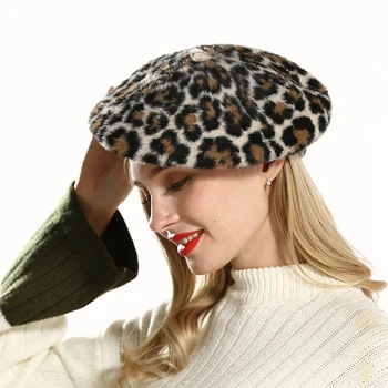 Naują skrybėlę moterų rudenį ir žiemą mink beretė mados leopard dailininko skrybėlę beretė skrybėlę žiemos skrybėlę peaky laukai boina gauti kartu