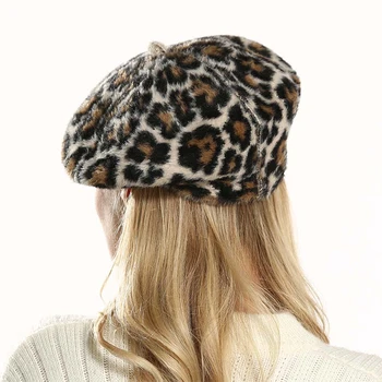 Naują skrybėlę moterų rudenį ir žiemą mink beretė mados leopard dailininko skrybėlę beretė skrybėlę žiemos skrybėlę peaky laukai boina gauti kartu