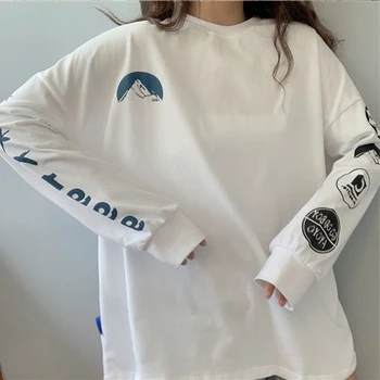 Negabaritinių Laiškas Išspausdintas Palaidinės Hoodies Moterų Prarasti Atsitiktinis Megztinis Mielas Džemperiai Top ilgomis Rankovėmis O-Kaklo Streetwear Viršūnes M-XL