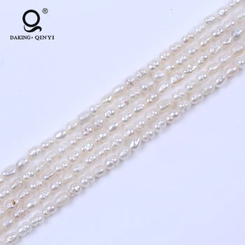 Nekilnojamojo Natūralių Gėlavandenių Perlų 3-3.5 mm Ryžių, Baltos Spalvos, Perlo String