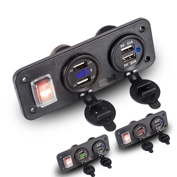 Nemokamas pristatymas 12V 24V 4 USB Įkroviklis Adapteris LED Voltmeter Su Jungiklio Skydelis-Automobilio Valtis Sunkvežimis