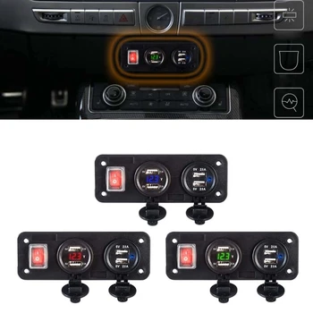 Nemokamas pristatymas 12V 24V 4 USB Įkroviklis Adapteris LED Voltmeter Su Jungiklio Skydelis-Automobilio Valtis Sunkvežimis