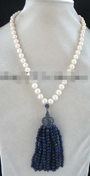 Nemokamas pristatymas gėlavandenių perlų balta apvalus lazuritas apvalūs karoliai 18