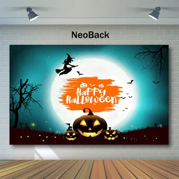 NeoBack Helovinas Fone Senų Medžių Moliūgų Žibintų Ragana Fotografijos Backdrops Vaikai Vaikai Naktį Šalies Nuotrauka Fone