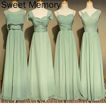 Nuotakos Seserys Grindų Ilgio, Šviesiai Žalios, Vakaro Suknelės, Elegantiškos Moterys Nėrinių Ilgą Šifono Vestuvės Suknelės C193762