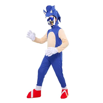 OHMETOY Sonic The Hedgehog, Pilnas Komplektas Kostiumas Vaikų Žaidimo Veikėjas Cosplay Helovinas Veiklos Drabužius Jumpsuits Kepurės Pirštinės