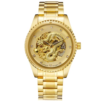 OUYAWEI Mados Golden Dragon Pažodinis Mechaninė Laikrodžius Top Brand Vyrai Žiūrėti Oda Automatinis Laikrodis Relojes Hombre