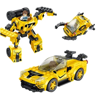 PANLOS SS Blokai Suderinama Su LegoINGlys Super Lenktynių Miesto Automobilis Deformacijos Roboto Modelis, Vaikų Žaislas Lipdukas Dovana