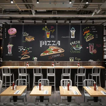 Pasirinktinis Dydis Photo 3D Lentos gurmanų pica, mėsainis atsitiktinis kavos parduotuvė restoranas tapetai, freskos