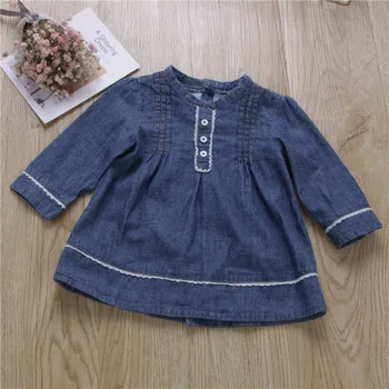 Pavasarį, rudenį kūdikių marškinėliai mergina denim palaidinė ilgomis rankovėmis atsitiktinis bamblys vaikai viršūnes vaikų drabužių parduotuvių