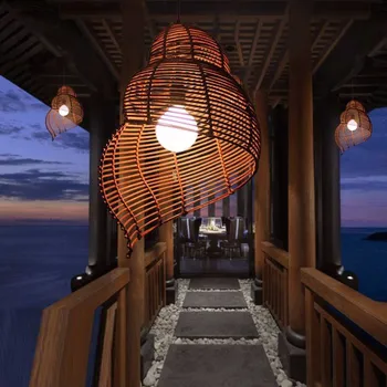 Pietryčių Azijos Sielovados stiliaus Rotango meno Droplight,rankomis megztos Myli/Sraigė Pakabukas Šviesos Hotel Restaurant Kavos Kabo Lempa