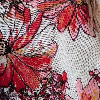Plius Dydis 2XL ilgomis Rankovėmis moteriški Megztiniai O Kaklo Gėlių Spausdinti Padalinta Krašto Megztinis 2020 Atsitiktinis Viršūnes Rudenį Naujų mezgimo Puloveriai