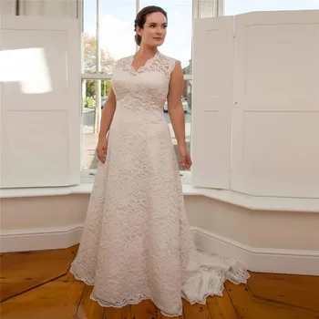 Plius Dydis-A-Line Wedding Suknelė Imperijos Juosmens Nėrinių Korsetas Nuotakos Suknelės, 2021 Rankovių Užsakymą Internetu Nuotakos Suknelė Pavasario