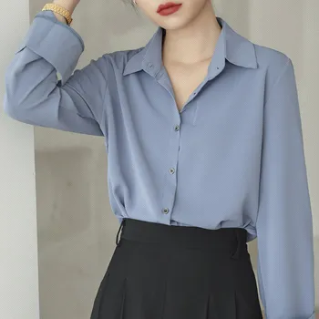 Plius Dydis, Balta Ilgomis Rankovėmis Marškinėliai Topai Ponios Elegantiškas Korėjos Office Marškinėliai Mados Mygtuką Iki Šilko Satino Marškinėliai Palaidinė Moterims 12473