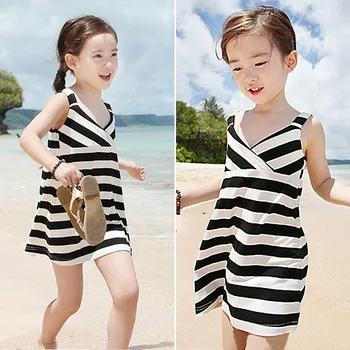 PPXX Baby Girl Dress Boutique Juostele Vasaros Paplūdimio Suknelė Princesė Vestuvių Rankovių Atsitiktinis Mergaičių Šalies Vaikams drabužių