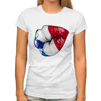 Prancūzijos ir Italijos vėliavos spalvos, seksualus kiss lūpų juokingi marškinėliai moterims JOLLYPEACH nauja balta atsitiktinis marškinėlius femme