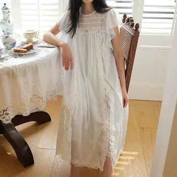 Princesė saldus lolita pižama Mielas princesė kelio ilgis baltas gražus palace nėrinių namų Suknelė Pižama vasarą MHH NK09