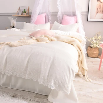 Princesė stiliaus rožinė žalia antklode padengti nustatyti Vandens skalbimo šilko patalynės komplektai twin karalienė merginos mielas nėrinių patalynės komplektai