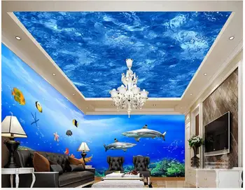 Pritaikyti 3d foto tapetai, 3d sienų lubų tapetai freskomis 3 d vandenyno tema fone sienų apdailai 3d kambario tapetai