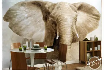 Pritaikyti 3d tapetai, 3d sienos tapetai, freskos Retro gyvūnų dramblys galvą aliejaus tapybai TV fono sienos kambarį tapetai