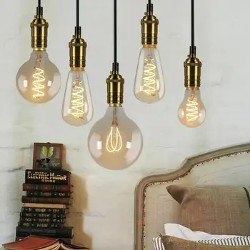 Pritemdomi E27 Retro Vintage Lanksti LED Edison Spiralės Kaitinimo Lemputės+Retro Kaitinimo Apdaila, Led Apšvietimas, Lempos
