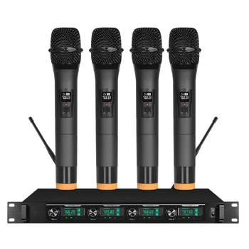 Profesionalių belaidžių mikrofonų sistema, keturių rankų įrangos mikrofonas bevielis etapo veiklos lauko veikla mikrofonas