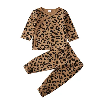 Pudcoco Naujagimiui Baby Berniukas ir Mergaitė Leopard Komplektus Long Sleeve T-shirt Viršuje+Kelnės, Antblauzdžiai 2vnt Pavasario Rudens Drabužių Rinkinį 0-12M