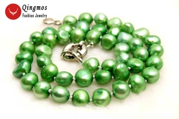Qingmos Žalia Natūralių Gėlavandenių Perlų Chokers Karoliai Moterims su 8-9mm Baroko Perlas 17