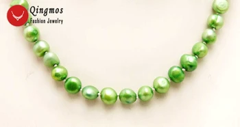 Qingmos Žalia Natūralių Gėlavandenių Perlų Chokers Karoliai Moterims su 8-9mm Baroko Perlas 17