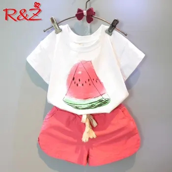 R&Z 2019 Mergaičių Drabužių Rinkiniai Naujas Vasaros Laisvalaikio Stiliaus Arbūzas Spausdinimo Dizainą, trumpomis Rankovėmis, Kelnes 2vnt Vaikams Drabužių